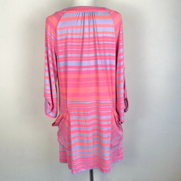 Nanette Lepore Swim Barbie Hot Pink Pastel Lilac Striped Tunic Dress Coverup Top - Picture 6 of 10